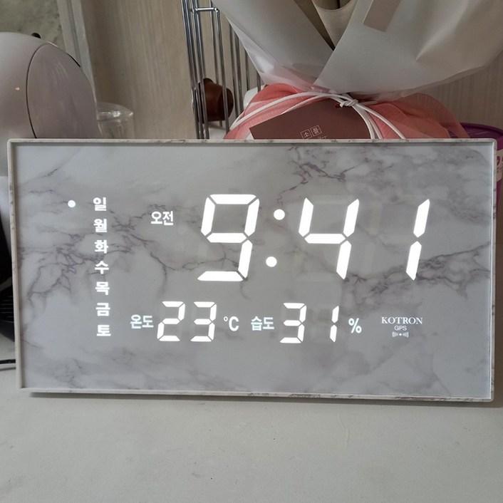 코트론 KMG7080 마블 대리석 패턴 GPS 전파 자동시간 설정 벽시계