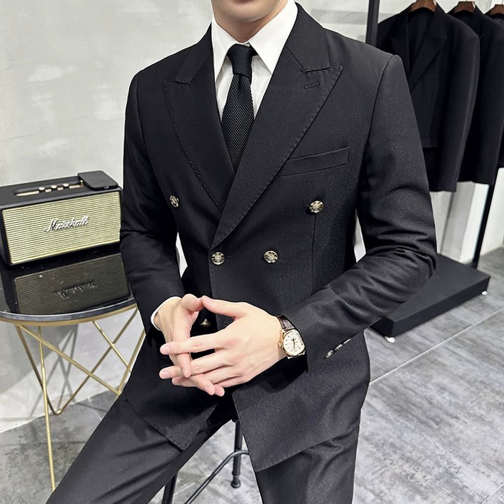 고급스러운카라더블정장투피스남정장세트비즈니스캐주얼질감LJT1P0