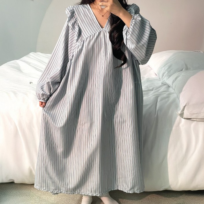 뜨왈 빅사이즈 긴팔 감성 원피스 파자마 홈웨어 44부터120까지