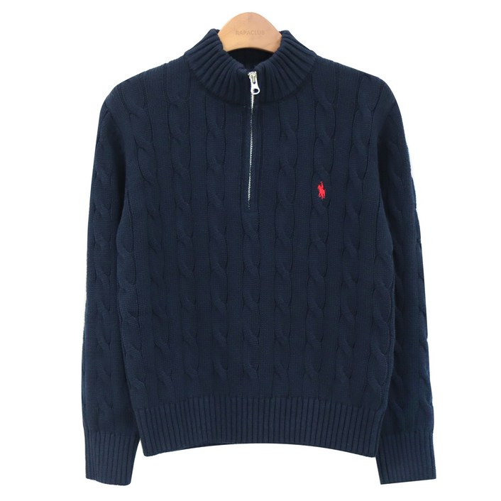 라파클럽 여성 케이블 반지퍼 긴팔 니트 집업 스웨터 면 100%