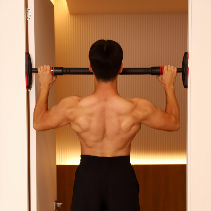 핏땀눈물 와이드 논슬립 NO타공 문틀 철봉 턱걸이 운동기구, 블랙레드