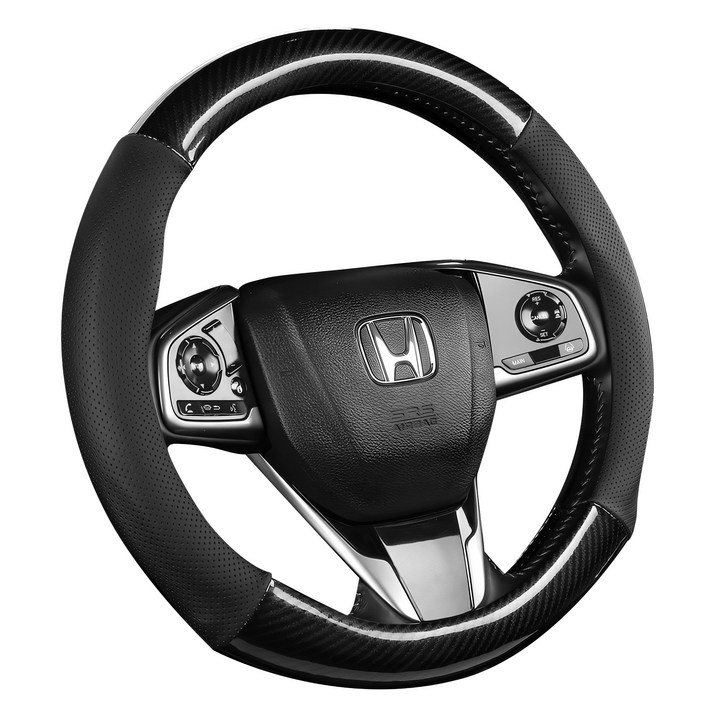 RUNDX 자동차 논슬립 핸들커버 타공 카본 가죽