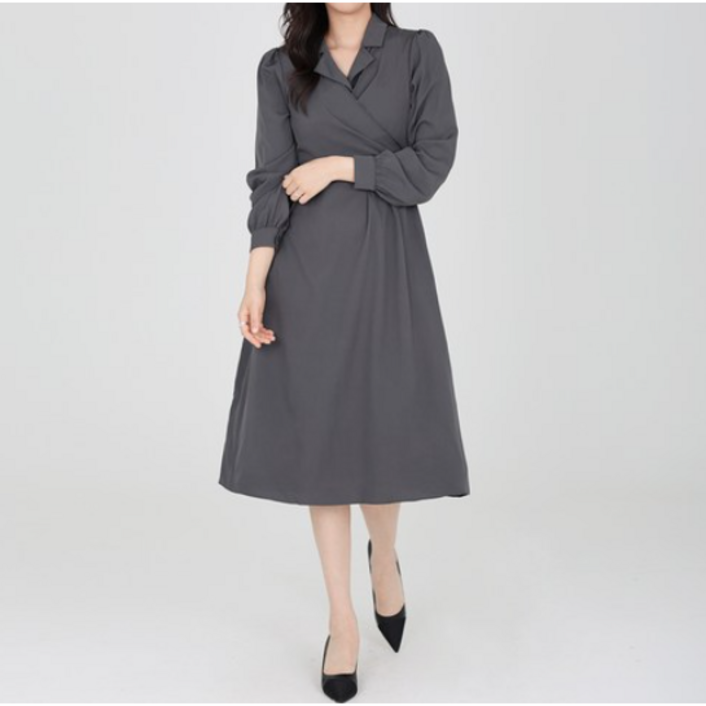 pu_여성 카라 랩 롱 원피스