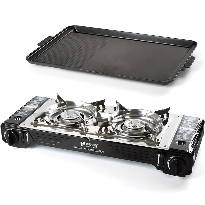키친아트 휴대용 트윈 가스렌지  불판 세트