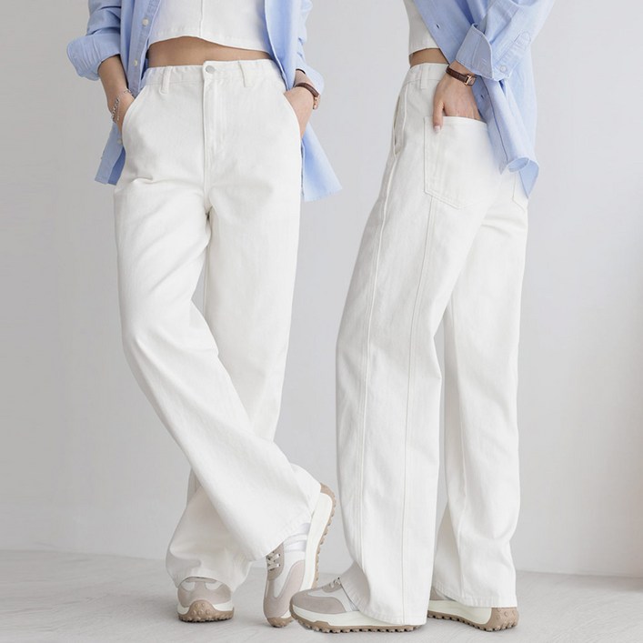 앤드스타일 여성용 숏기본롱 기장 딱맞진 No8 트윌코튼 절개 인밴딩 와이드 팬츠 264397