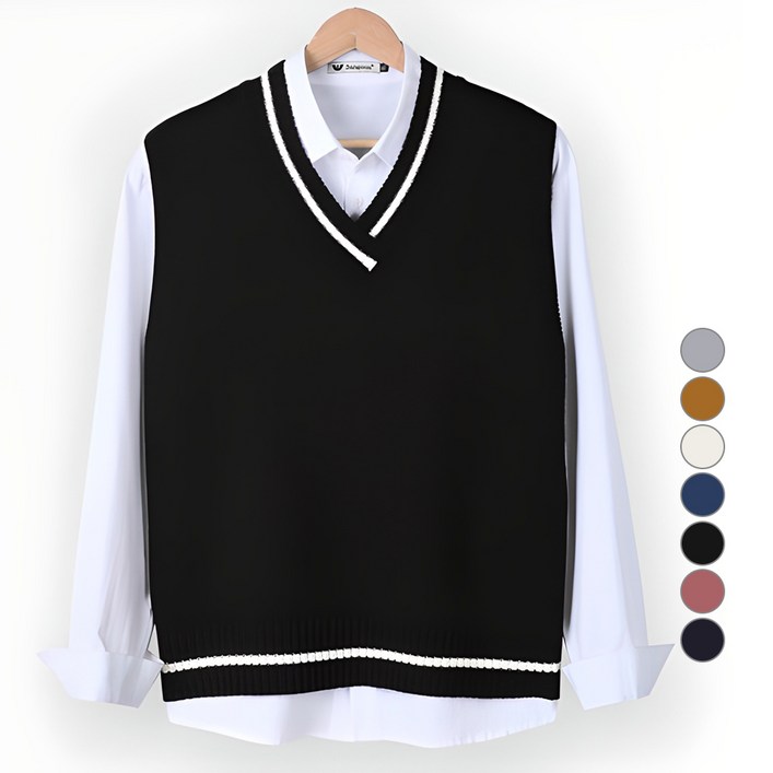 단군 남성용 컬러 배색 니트조끼