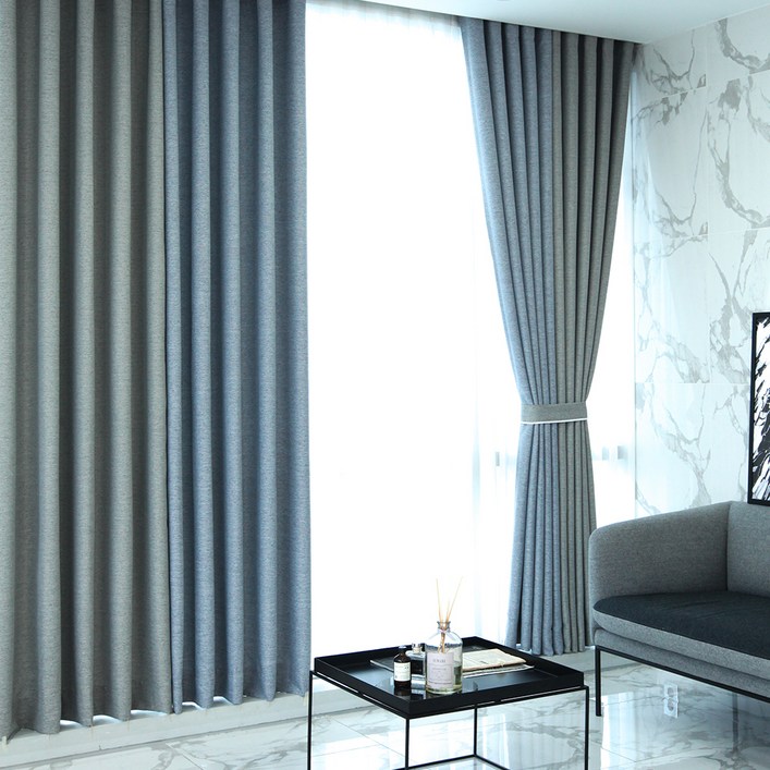 뷰하우스 루나 린넨 투톤 암막 커튼 150cm 2p