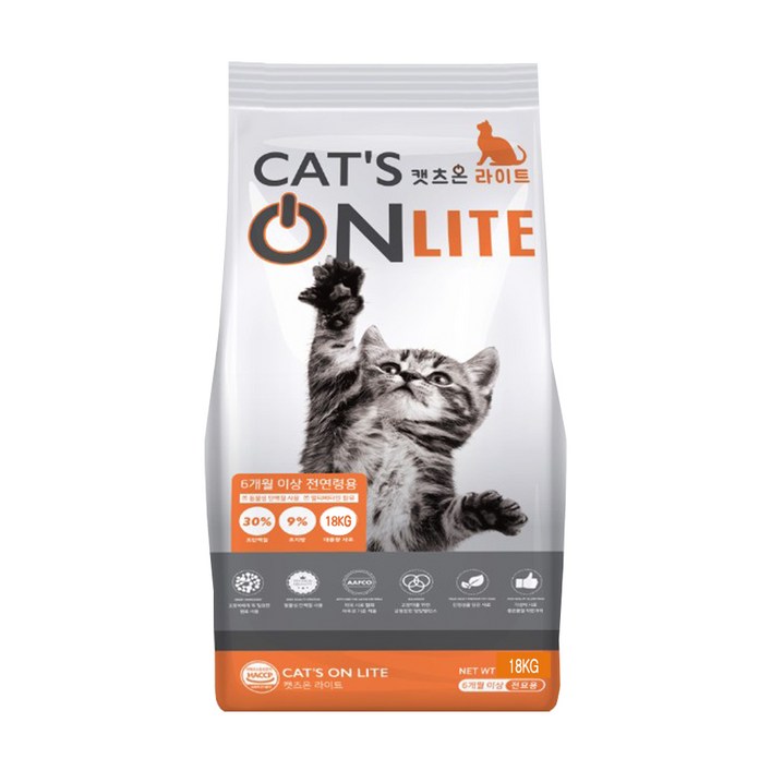 캣츠온 6개월 이상 전연령용 라이트 고양이 건식 사료, 조단백, 18kg, 1개