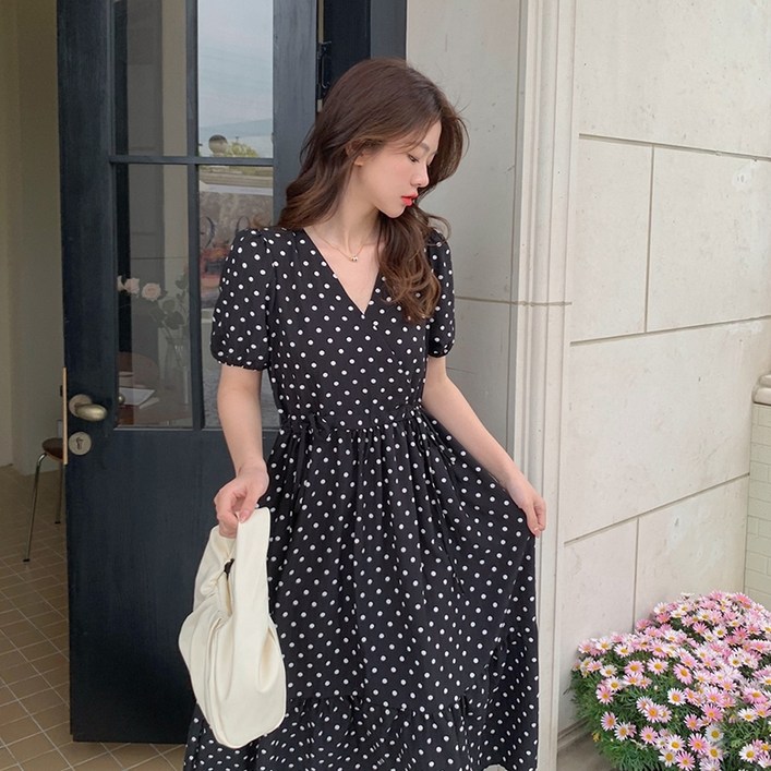 레몬소울 도트 브이넥 원피스 빅사이즈 포함