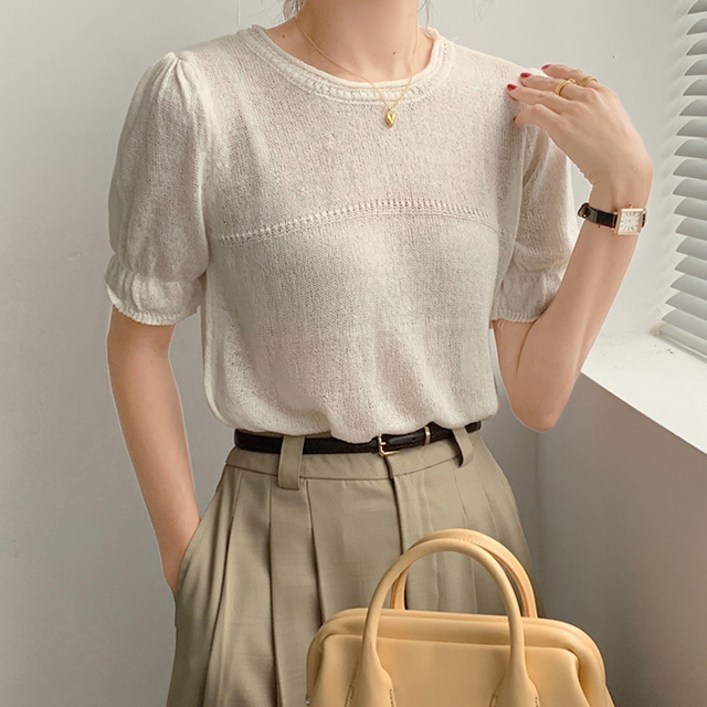 페이퍼먼츠 여성용 청순 라운드 파스텔 니트 티셔츠 04650