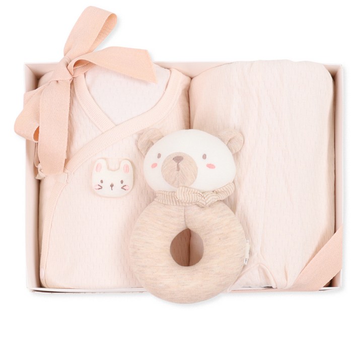 오가닉맘 소피 면 배내저고리 상하의 세트 MHFNBE05  푸하 원형 딸랑이 인형 MHR7NM09