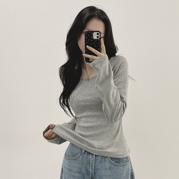 위드후이린 여성용 피아 데일리 슬림핏 긴팔 티셔츠