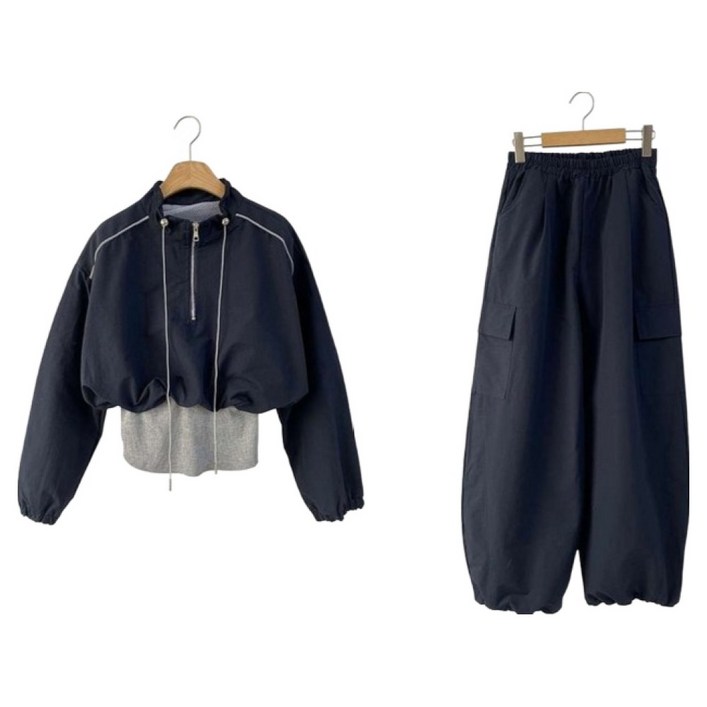 린다샵 다이느 크롭 밴딩 아노락 카고 밴딩 팬츠 세트 cpset3833k59