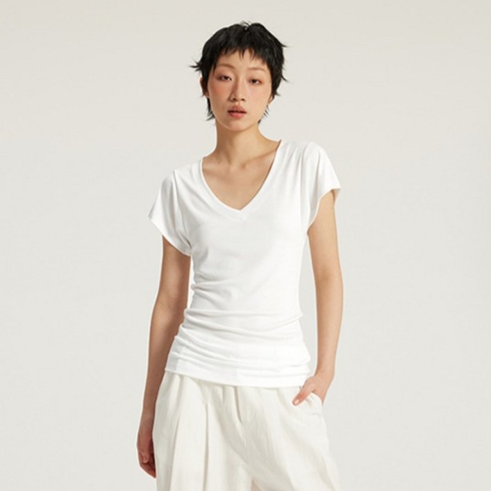 씨오브비 여성용 브이넥 텐셀 라이오셀 슬림핏 반팔 티셔츠