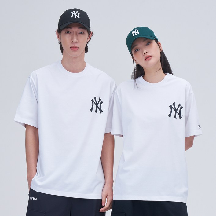 뉴에라 남녀공용 MLB 베이직 로고 뉴욕 양키스 오버핏 반팔 티셔츠 1472130