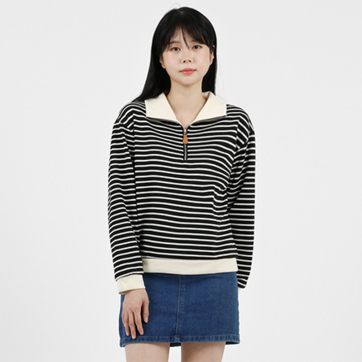 엘쏘 카라 반집업 스트라이프 니트 맨투맨 티셔츠