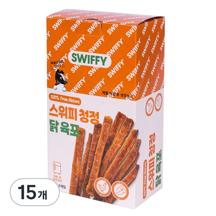 스위피 반려동물 청정 육포, 혼합맛닭 안심당근, 25g, 15개