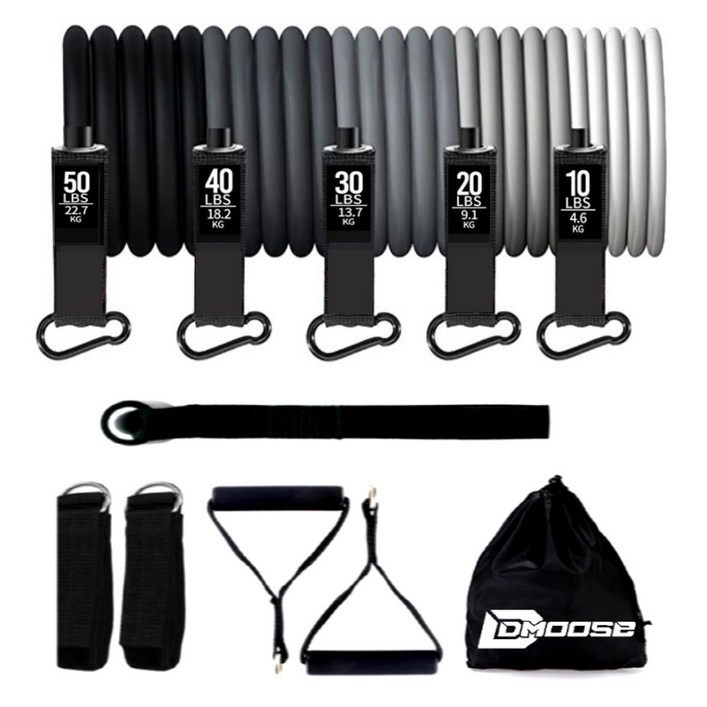디무스 튜빙밴드 밴드 5종 68kg 손잡이 2p 발목스트랩 2p 도어앵커 수납가방 세트, 블랙, 1세트 디무스 튜빙밴드 밴드 5종 68kg 손잡이 2p 발목스트랩 2p 도어앵커 수납가방 세트, 블랙, 1세트