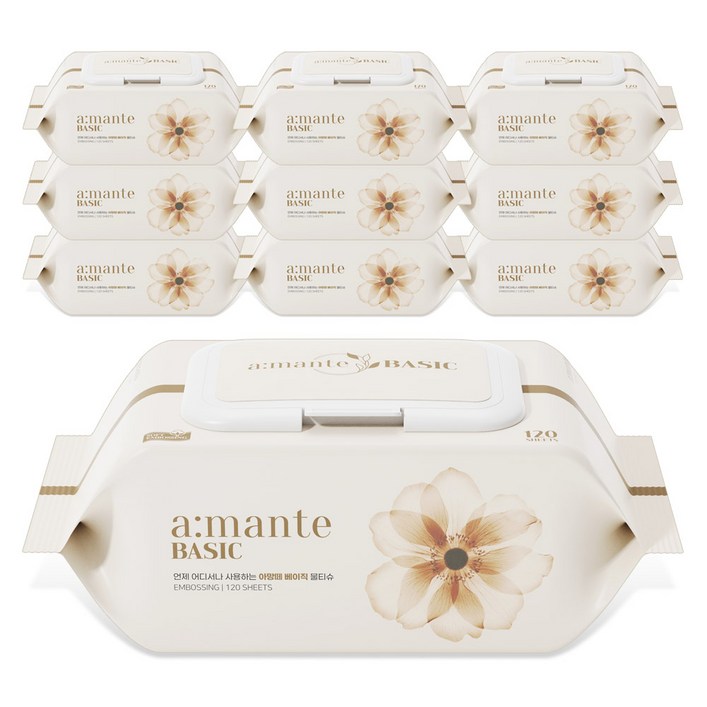아망떼 베이직 엠보싱 물티슈 캡형 40gsm, 40g, 120개입, 10개 아망떼 베이직 엠보싱 물티슈 캡형 40gsm, 40g, 120개입, 10개