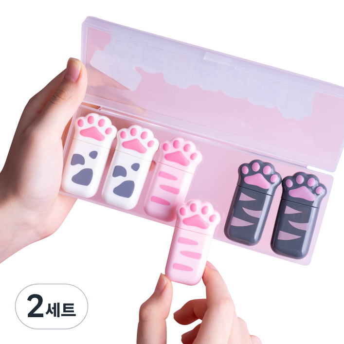 인노블 고양이 발바닥 수정테이프 6p  케이스, 혼합 색상, 2세트
