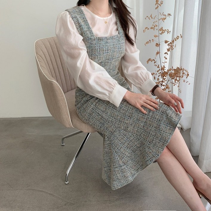 아이엠몽 여성용 네르쏘 트위드 머메이드라인 뷔스티에 원피스