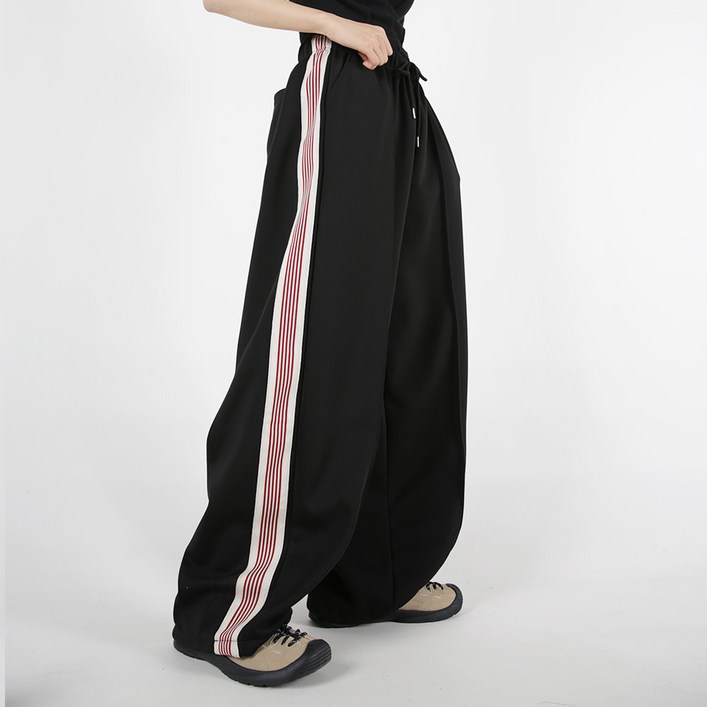디어로라 여성용 배색 트랙라인 와이드 팬츠