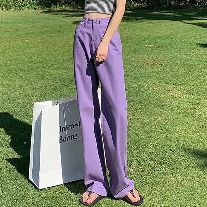 메이첼 여성용 톡튀 컬러 스트레이트 데님 면 팬츠 10653