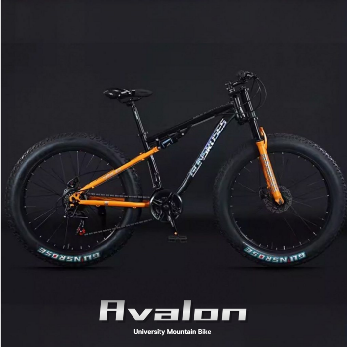 AVALON 팻바이크 풀샥 오프로드 MTB 산악자전거 고출력 광폭 타이어, 1개, 175cm, 오렌지블랙 26인치 스포크휠 x 7단