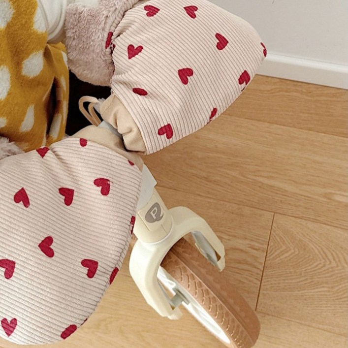 로우브 어린이 자전거 퀵보드 핸들 워머 겨울 방한 보온 커버, 1개, 하트