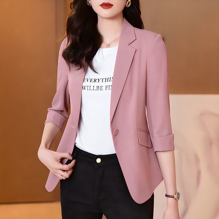 YAPOGI 여성 베이직 얇은 자켓  프리미엄 클래식 정장코트자켓 정장 코트 슬림 원버튼 코트