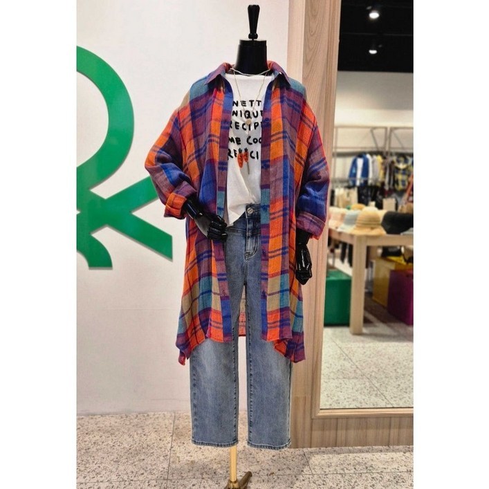 백화점정품 26년NEW 베네통 미르 체크 롱체크 셔츠 BABLA6531