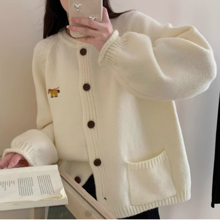 미소모드 여성 프린팅 도톰 하찌 가디건  M0029