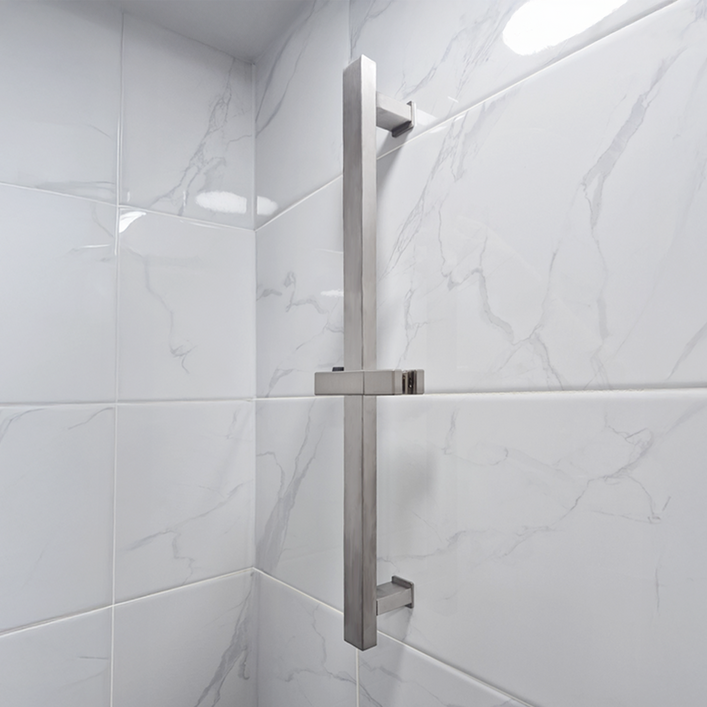 로딘 사각 슬라이드바 높이조절 자동 행거 고급 SUS304 무광 니켈 스텐 샤워기걸이 LO702, 실버