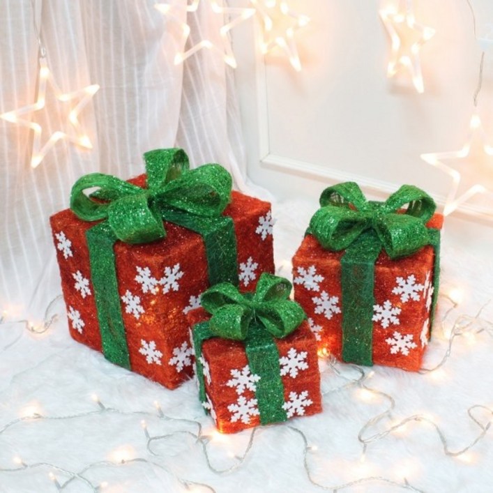 루미마켓 눈꽃 레드 선물상자 3종세트 홈데코 카페소품, 1세트, 레드