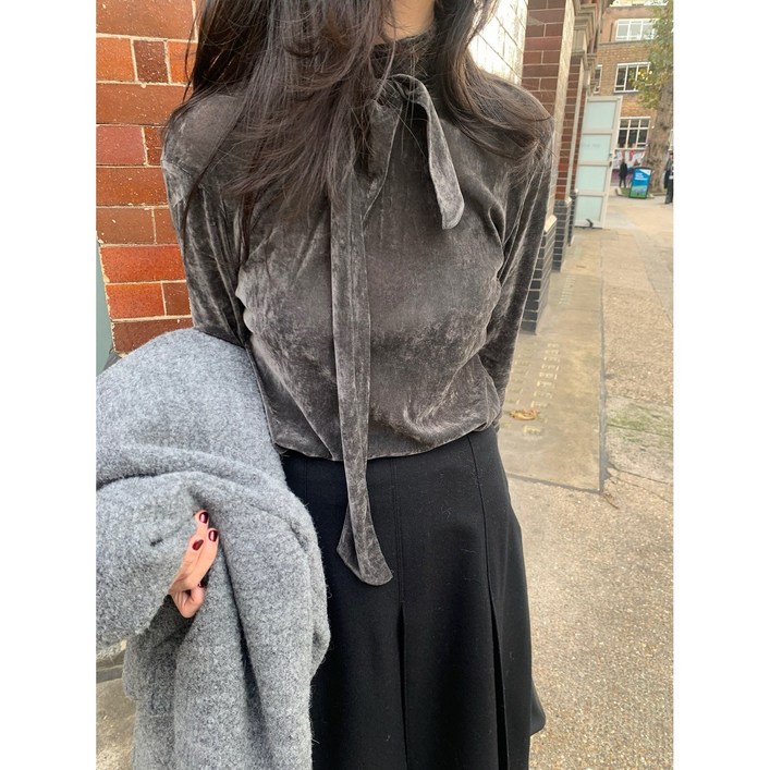 underson 언더슨 스카프 티셔츠 벨벳블라우스 3color