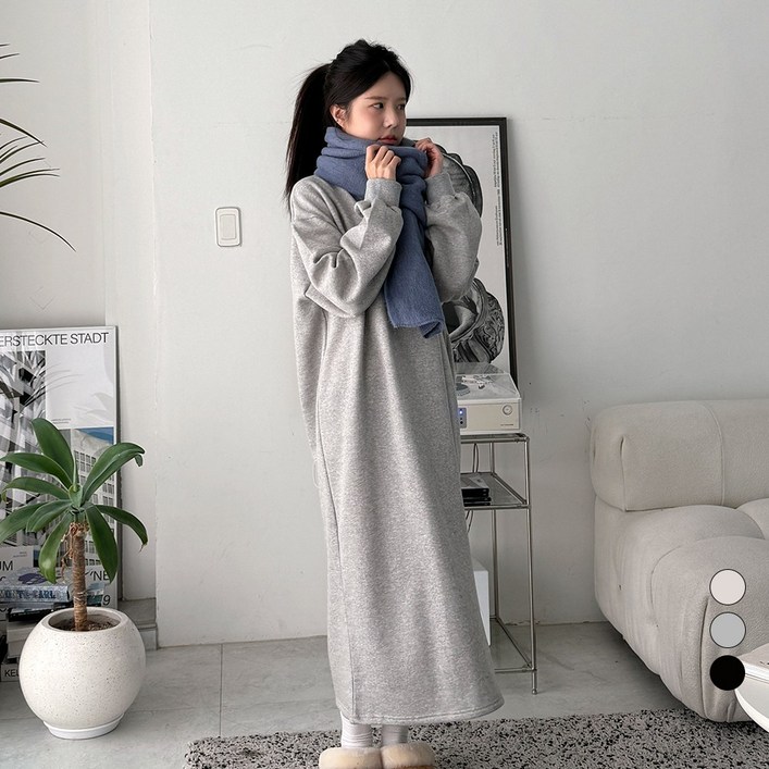 디테일웨어 여성 기모 롱원피스 무지 삼각 맨투맨 오버핏 편한원피스 젊줌마 임산부 원피스 임부복 꾸안꾸룩