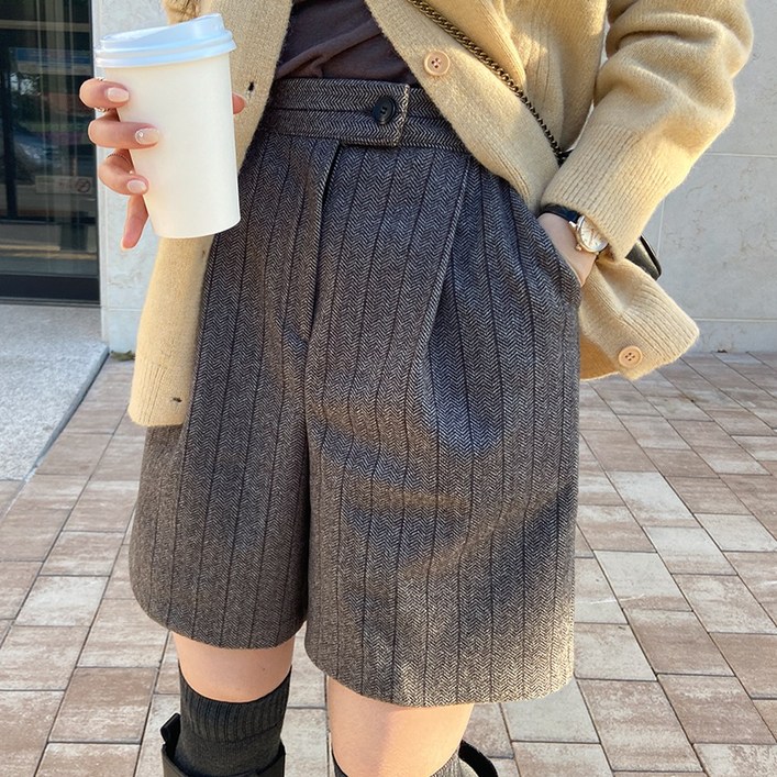 데일리앤 포헨 울 모직 밴딩 5부 버뮤다 팬츠 여성 겨울 반바지