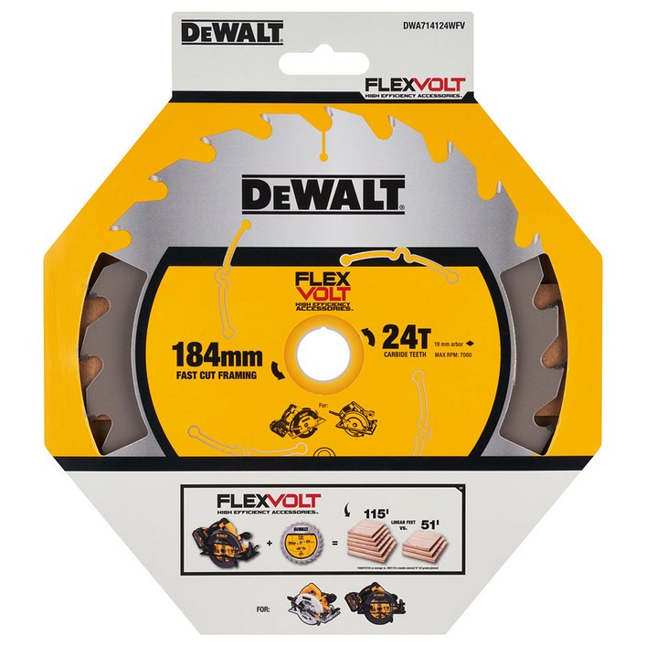 디월트 플렉스볼트 목재용 원형톱날 DWA7141241WFV 184x19mm 24T, 1개