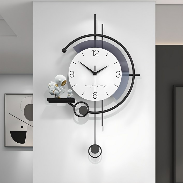 Luofu 무소음 고급 모던 심플 예쁜 인테리어 벽시계 3D 우주인 추시계, 화이트 스타일White