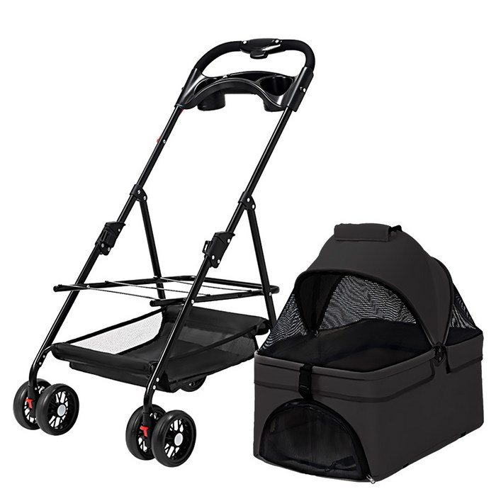 민트스쿨 반려동물 유모차 원터치 접이식 분리형, 블랙, 1개