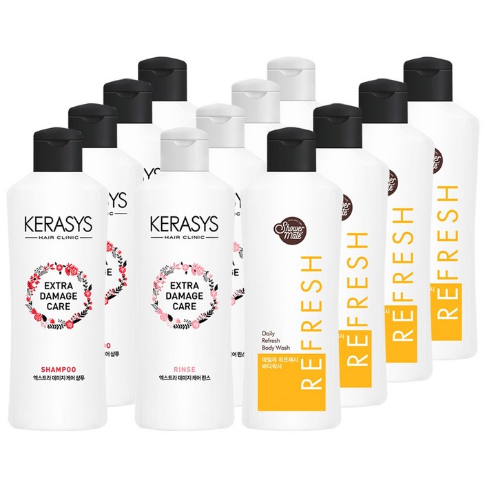 애경 케라시스 엑스트라 데미지 케어 180ml 4개씩 샴푸  린스  샤워메이트 리프레시 망고 바디워시