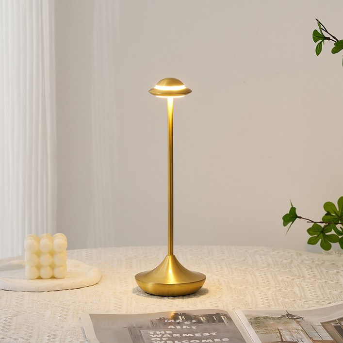 SKYFCC 무선 무드등 충전식 LED 인테리어 조명 침실 스탠드 수면등, 골드, 1개