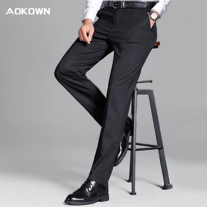 AOKOWN 중년 남자 스판 정장바지 구김없는 남성 정장바지 3236