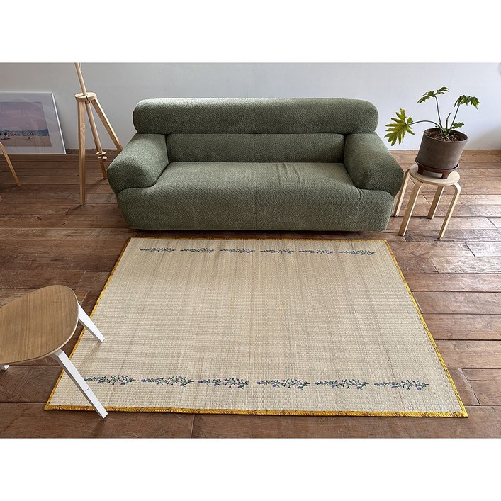 페어앤애플 고급 왕골 꽃자수 돗자리 130cmx190cm, 옐로우