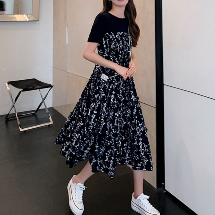 어썸유닛 반팔 롱원피스 플라워 A라인