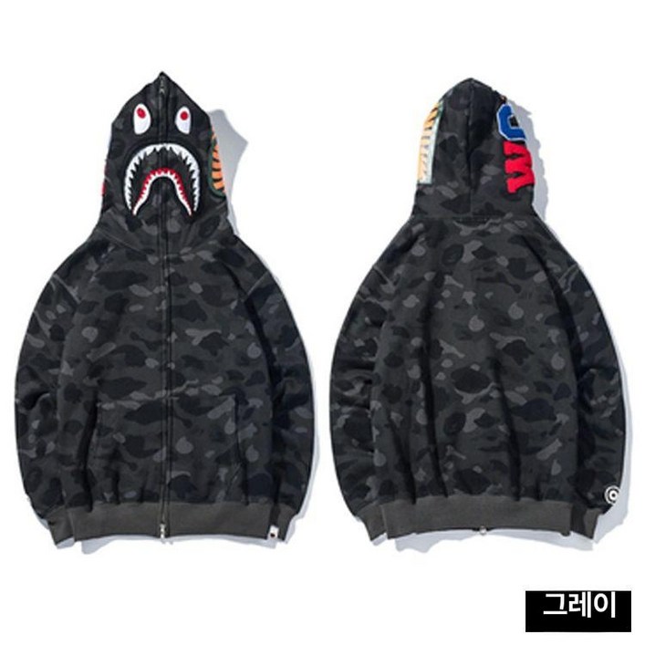 상어 후드 집업 지퍼 카모 커플 여성 재킷 남성 후드티