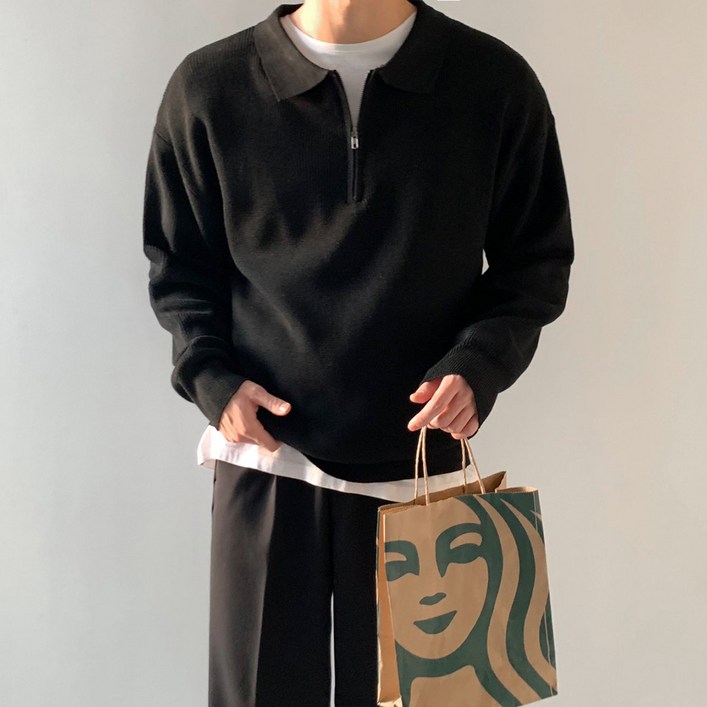 에이치베이직 남자카라니트 니트 하프 반 집업 하찌 폴라