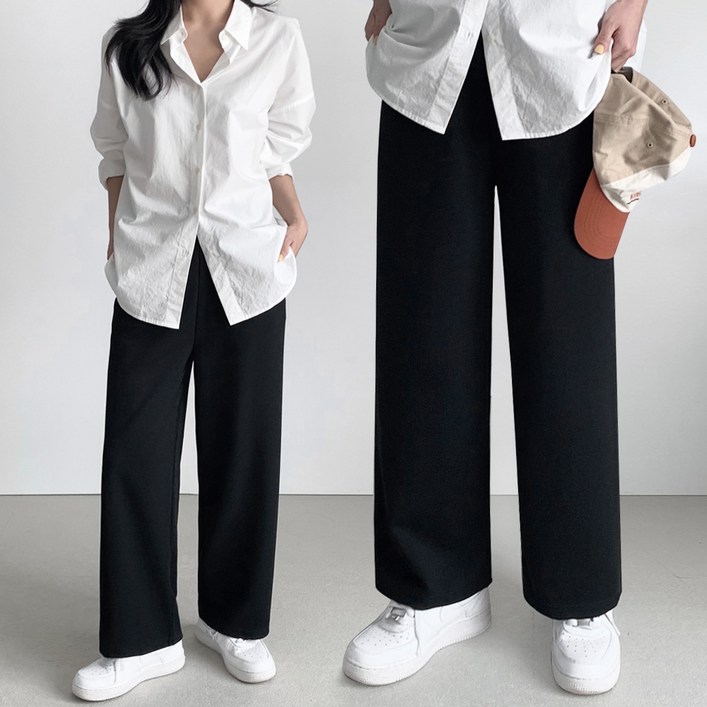 11 여성 빅사이즈 스판 밴딩 와이드 팬츠 슬랙스 바지 사계절용 2장