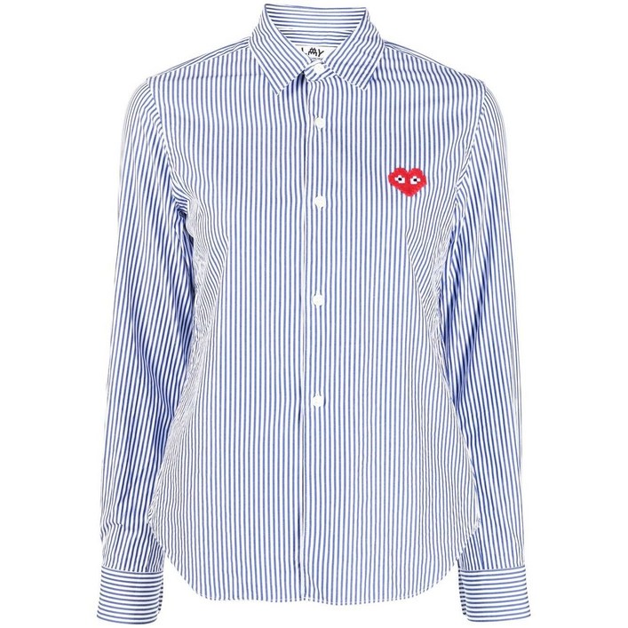 꼼데가르송 로고 패치 스트라이프 셔츠