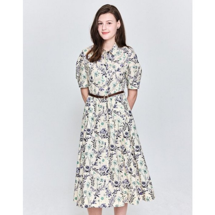 브랜드정품 헤지스레이디스 25SS 클래식 코튼 반소매원피스 플라워 베이지 HSDR5B203I1 간절기 브랜드 백화점